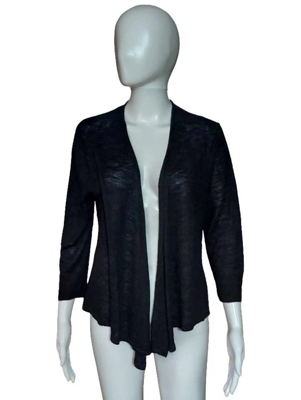 Nic + Zoe 4 Way Convertible 3/4 Sleeve Semi Sheer Cardigan In Black